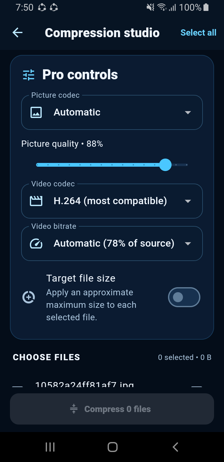 Siftly compression studio settings