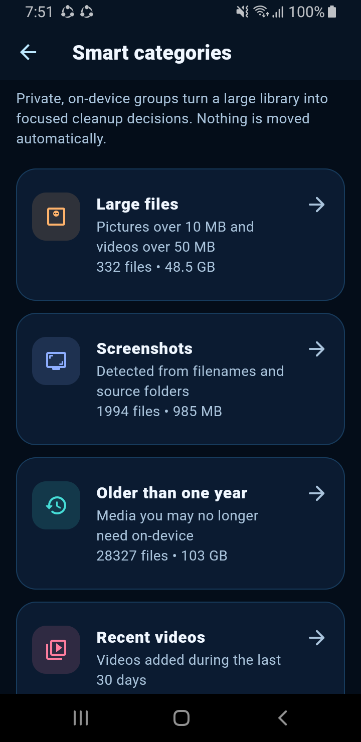 Siftly smart categories screen